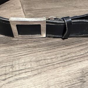 Prada Black Leather Belt with Silver Buckle